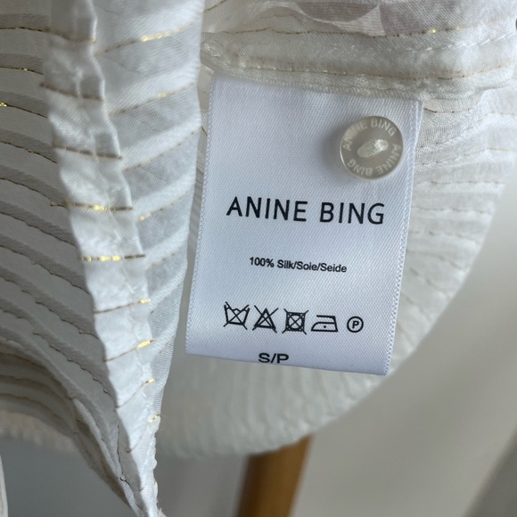 Anine Bing Cream Striped Metallic Button Down Sheer Shirt - Picture 9 of 10